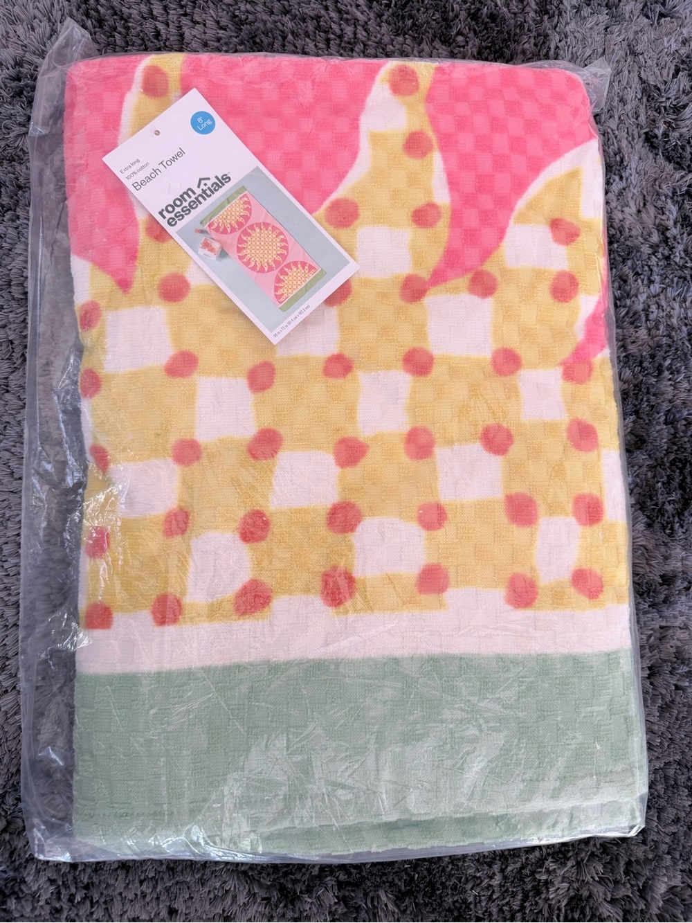 Room Essentials Pink, Yellow & Green Beach Towel